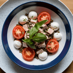 Salade de lentilles thon tomates mozzarella