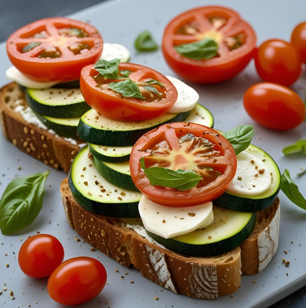 Bruschetta tomate courgette mozzarella