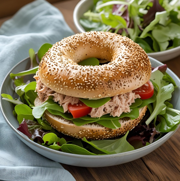 bagel au thon tomates fromage frais et salade