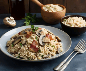 Riz façon carbonara et champignons