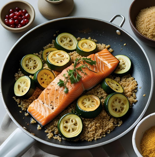 Poêlée de courgette saumon boulgour