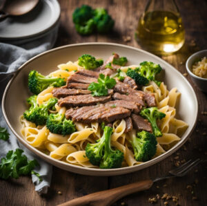 Pâtes brocolis steak haché