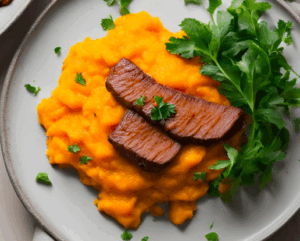 Purée de butternut et steak haché