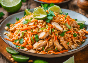 Pad thaï au poulet carottes cacahuète