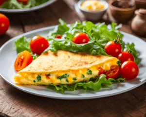 Omelette au fromage et salade