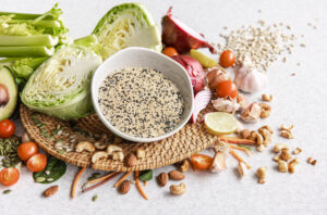 aliments sources de fibres sur une table